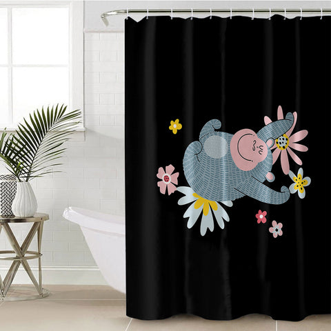Image of Cute Pastel Color Monkey Sleeping On Flowers SWYL5607 Shower Curtain