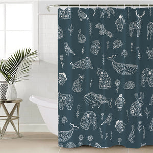 Collection Of Mandala Animals White Line SWYL5608 Shower Curtain