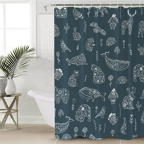 Image of Collection Of Mandala Animals White Line SWYL5608 Shower Curtain