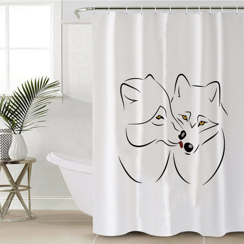 Image of Couple Black Line Yellow Eyes Wolves White Theme SWYL5611 Shower Curtain