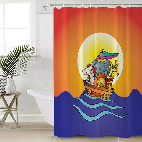 Image of Animals On Boat Under The Sun SWYL5613 Shower Curtain