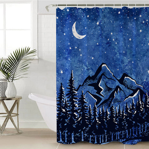 Image of Blue Night Black Landscape SWYL5614 Shower Curtain