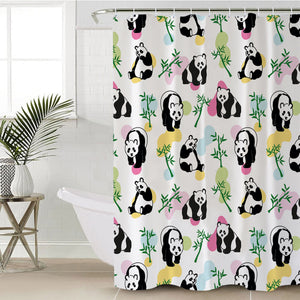 Multi Pandas & Bamboo Trees - White Pastel Theme SWYL5615 Shower Curtain