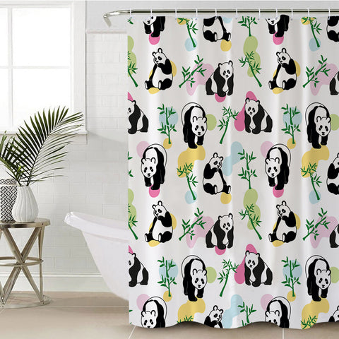 Image of Multi Pandas & Bamboo Trees - White Pastel Theme SWYL5615 Shower Curtain