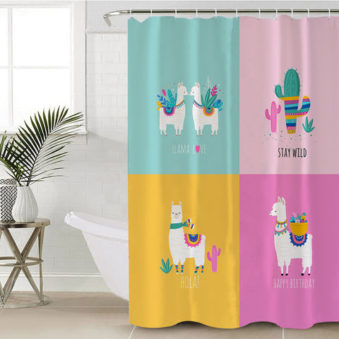 Image of Cute Shades Of Llama Pastel Theme SWYL5621 Shower Curtain