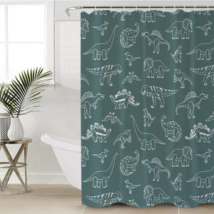 White Line Collection Of Dinosaur - Mint Theme SWYL5626 Shower Curtain