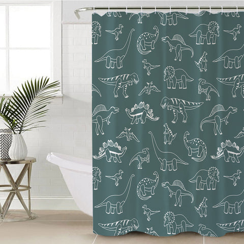 Image of White Line Collection Of Dinosaur - Mint Theme SWYL5626 Shower Curtain