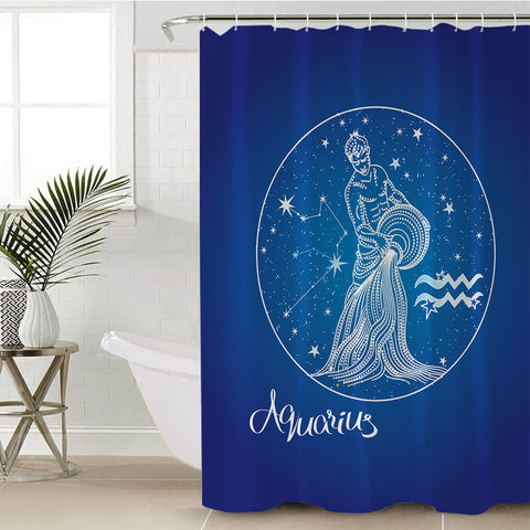 Image of Aquarius Sign Blue Theme SWYL6108 Shower Curtain