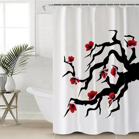 Image of B&W Red Flower Plant SWYL6117 Shower Curtain