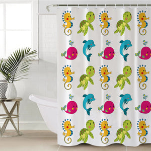 Colorful Cute Tiny Marine Creatures White Theme SWYL6121 Shower Curtain