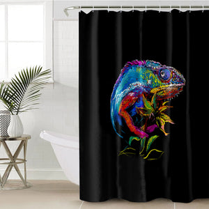 Colorful Iguana Black Theme SWYL6125 Shower Curtain
