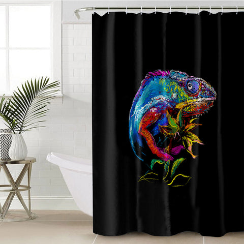 Image of Colorful Iguana Black Theme SWYL6125 Shower Curtain