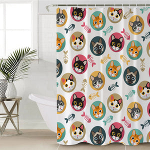 Collection Of Colorful Cute Cat Faces SWYL6126 Shower Curtain