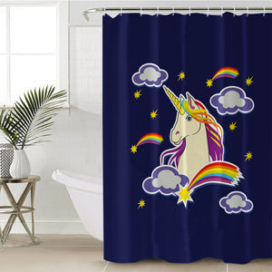 Beautiful Unicorn Illustration Dark Blue Theme SWYL6135 Shower Curtain