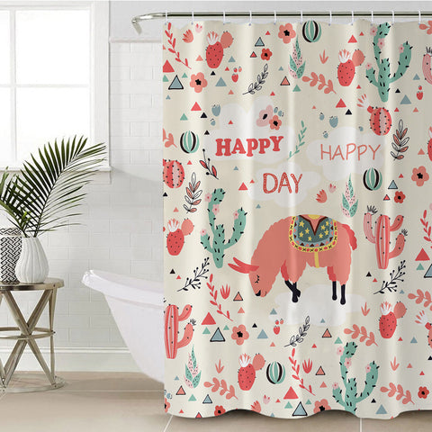 Image of Happy Day Pink Llama SWYL6198 Shower Curtain