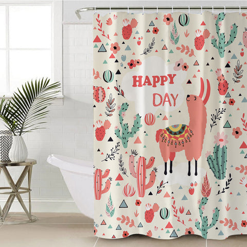 Image of Pink Llama Happy Day SWYL6199 Shower Curtain