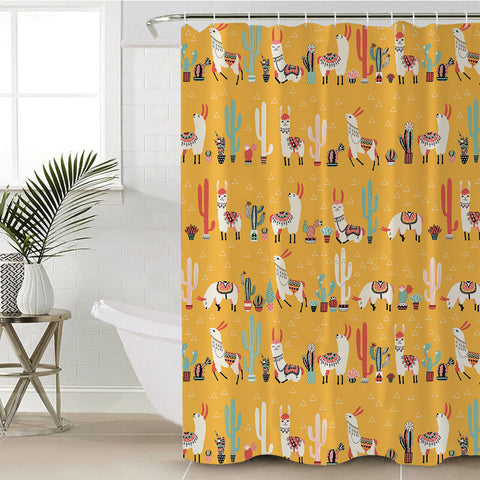 Image of Cactus & Llama Collection Orange Theme SWYL6205 Shower Curtain