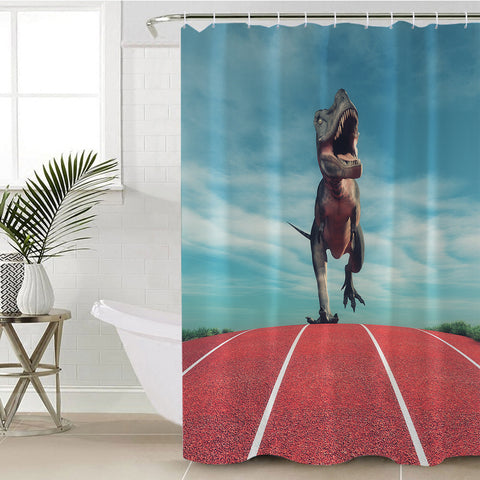 Image of T-Rex Running On The Track SWYL6206 Shower Curtain