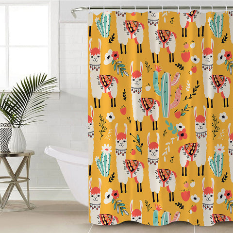 Image of White Llama & Cactus Collection SWYL6207 Shower Curtain