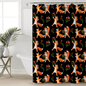 Fox & Flowers Collection Black Theme SWYL6213 Shower Curtain