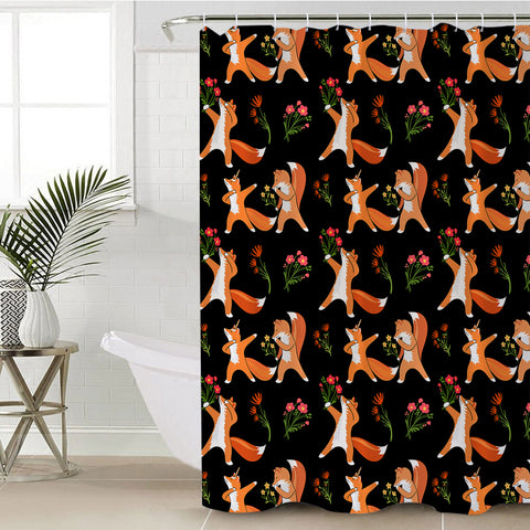 Image of Fox & Flowers Collection Black Theme SWYL6213 Shower Curtain
