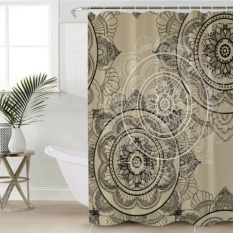 Image of B&W Mandala Beige Theme SWYL6215 Shower Curtain