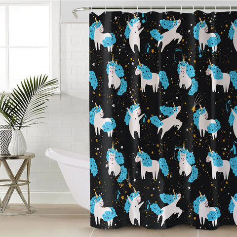 Image of Galaxy Blue Hair Unicorn Collection SWYL6218 Shower Curtain