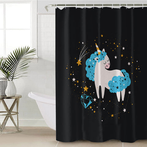 Image of Cute Blue Hair Unicorn Galaxy Theme SWYL6220 Shower Curtain