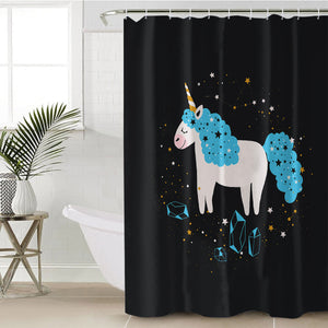 Happy Blue Hair Unicorn Among Stars SWYL6223 Shower Curtain