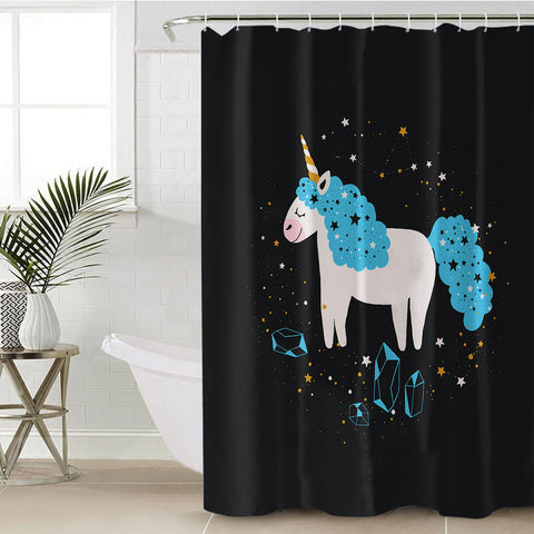 Image of Happy Blue Hair Unicorn Among Stars SWYL6223 Shower Curtain