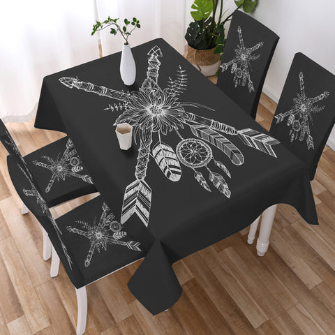 Image of White & Grey Floral Arrow Dreamcatcher SWZB3373 Tablecloth