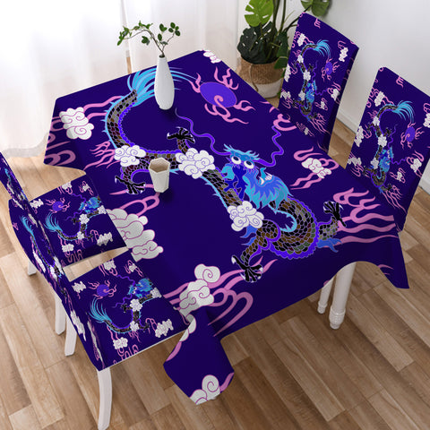 Image of Blue&Pink Asian Dragon and Cloud SWZB3474 Tablecloth