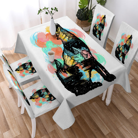 Image of Colorful Spray Wolf  SWZB3584 Waterproof Tablecloth