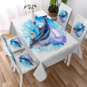 Blue Spray Dolphin SWZB3596 Waterproof Tablecloth