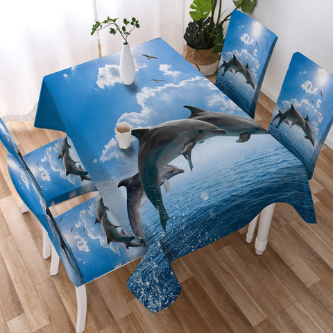 Image of Dolphins Jumping Over Ocean  SWZB3614 Waterproof Tablecloth