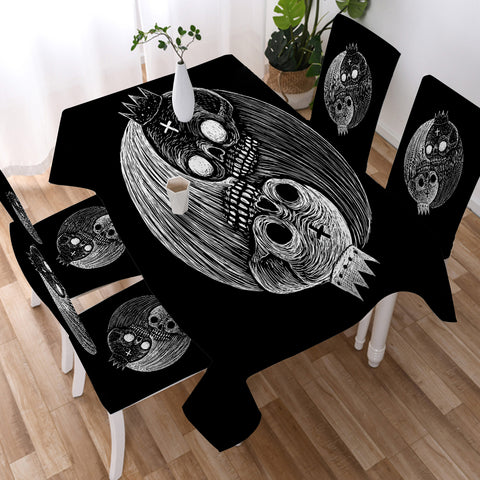 Image of B&W Yin Yang Skull Sketch SWZB3649 Tablecloth