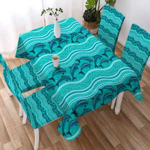 Jumping Dolphins Mint Stripes SWZB3650 Tablecloth