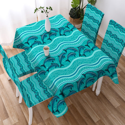 Image of Jumping Dolphins Mint Stripes SWZB3650 Tablecloth