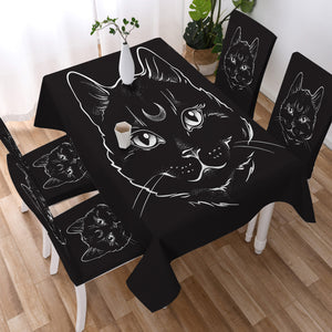 B&W Moon Cat SWZB3651 Tablecloth