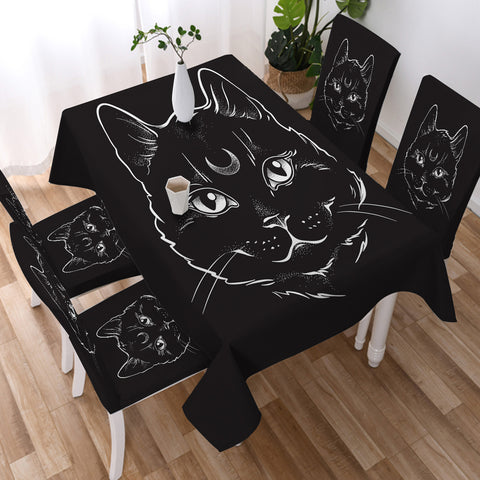 Image of B&W Moon Cat SWZB3651 Tablecloth