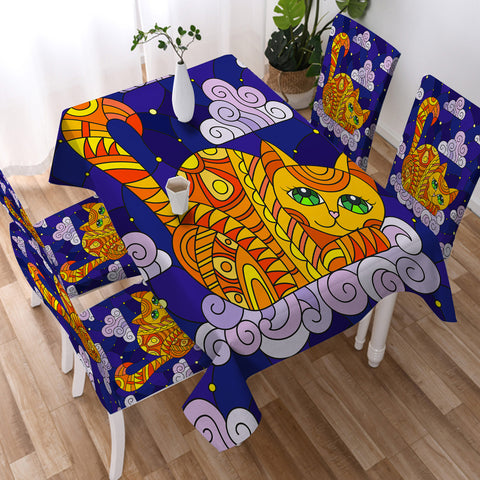 Image of Lying Yellow Aztec Cat SWZB3658 Tablecloth