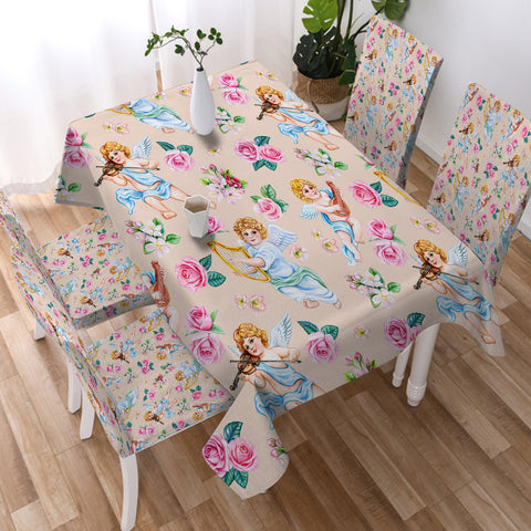 Image of Pink Roses & Playing Music Angels SWZB3660 Tablecloth