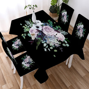 Purple Flowers On Black SWZB3700 Waterproof Tablecloth