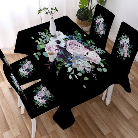 Image of Purple Flowers On Black SWZB3700 Waterproof Tablecloth