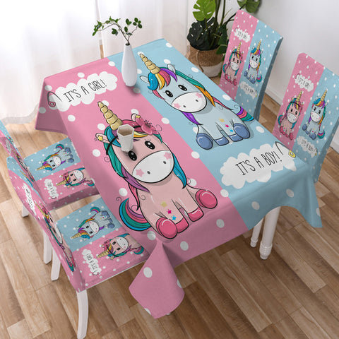 Image of Cute Girl & Boy Cartoon Unicorn SWZB3744 Waterproof Tablecloth