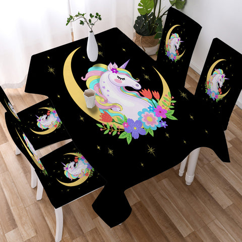 Image of Cute Half Moon Cartoon Unicorn SWZB3762 Waterproof Tablecloth