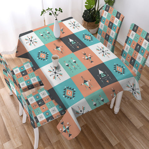 Image of Colorful Pastel Aztec Checkerboard SWZB3869 Waterproof Tablecloth