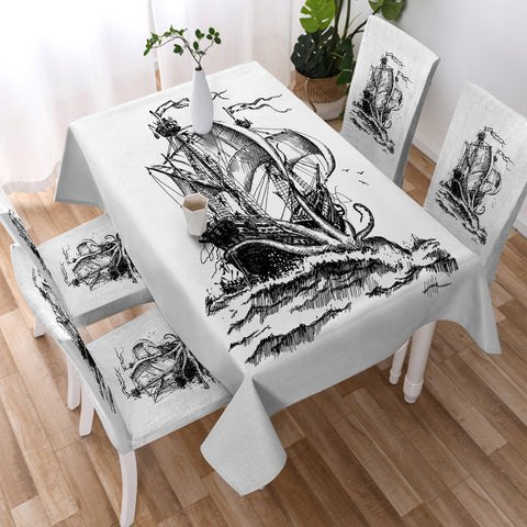 Image of Pirate Ship On Ocean SWZB3873 Waterproof Tablecloth