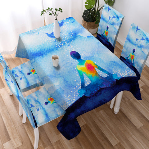Image of Human Heat Yoga Blue Theme SWZB3874 Waterproof Tablecloth