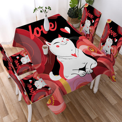 Image of Love White Cat Red Theme Japan Art SWZB3881 Waterproof Tablecloth